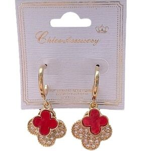 5/$25 Red & Gold Floral Double Layer Dangle Earrings